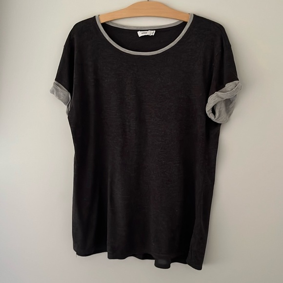 **3 for $30** Vince charcoal short sleeve relaxed fit top with gray trim, small - Picture 1 of 5